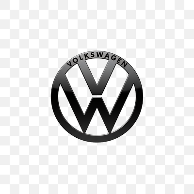Sleek Black Glossy Volkswagen Logo on White Background