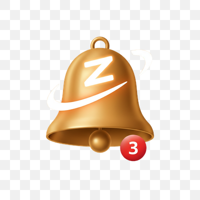 3D Golden Snooze Bell Icon with 3 Pending Notifications