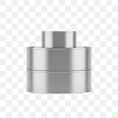 Stacked Silver Metal Cans on White Background