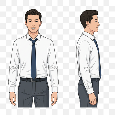 Professional Young Man in Business Attire: Front and Profile Views