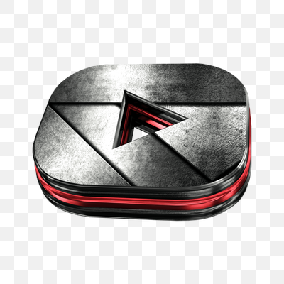 Futuristic Metallic Play Button Icon with Red Accent