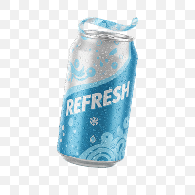 Icy Refreshment: Condensation-Covered Blue Soda Can