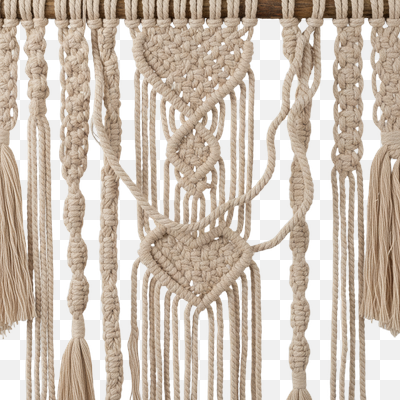 Intricate Beige Macrame Wall Hanging with Heart and Diamond Knot Patterns