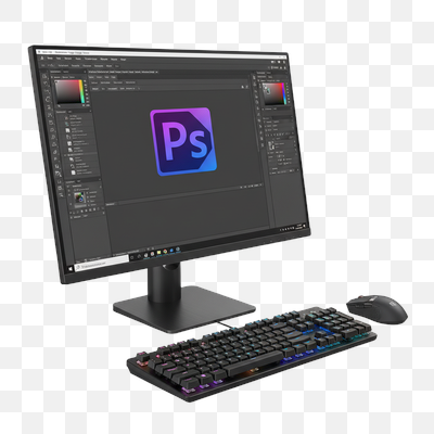Modern Computer Setup with Photoshop on Screen