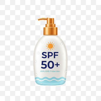 Premium SPF 50+ Sunscreen Bottle with Tropical Beach Elements