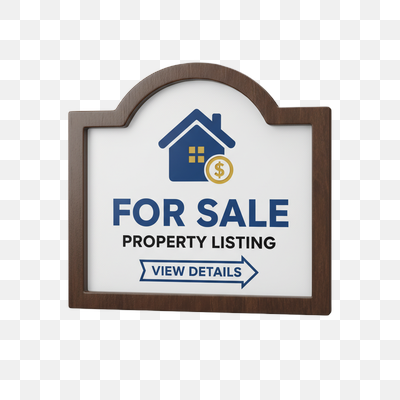 Professional 3D Render of a 'For Sale Property Listing' Sign