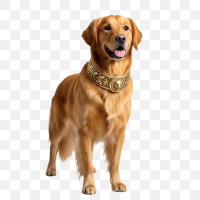 Regal Golden Retriever with Ornate Gold Lion Collar