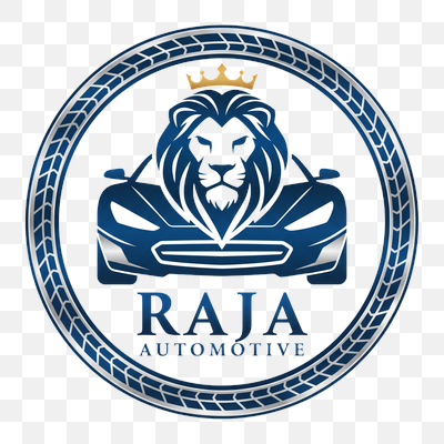 Raja Automotive: Majestic Lion and Sports Car Emblem