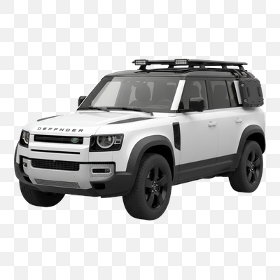 White Land Rover Defender with Expedition Gear on White Background