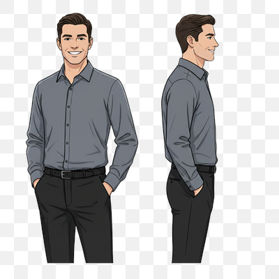 Smiling Man in Business Casual: Front and Profile Vector Illustration