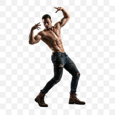 Dynamic Physique: Muscular Man in Ripped Jeans