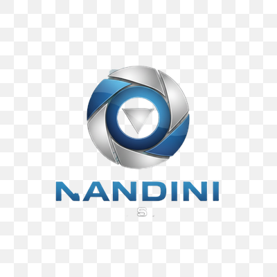 Modern Nandini Photo Studio Logo with Blue and Silver Aperture Icon