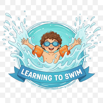 Joyful Boy Learning to Swim Illustration