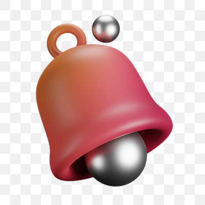 Glossy 3D Notification Bell with Metallic Spheres