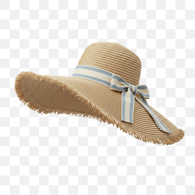 Elegant Straw Sun Hat with Blue Striped Ribbon Bow