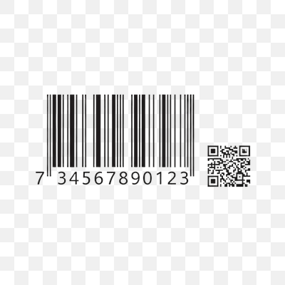 Product Identification: Linear Barcode and QR Code on Transparent Background