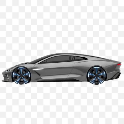 Sleek Grey Futuristic Sports Car with Glowing Blue Wheels