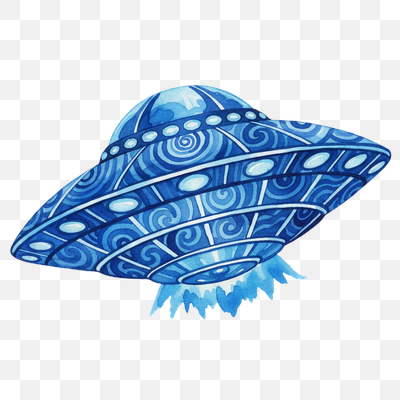 Whimsical Blue Watercolor UFO with Intricate Patterns