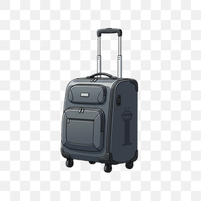 Grey Rolling Suitcase with Airport Control Tower Icon