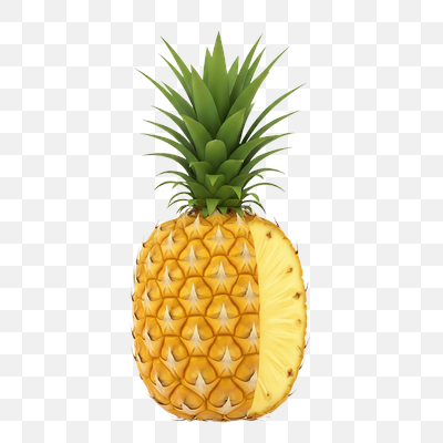 Fresh Pineapple with a Slice Removed on Transparent Background
