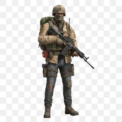 Modern Soldier in Tactical Desert Gear with Rifle