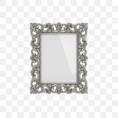 Elegant Ornate Silver Photo Frame on White Background