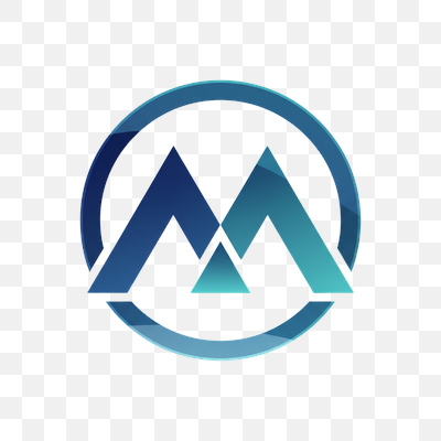 Abstract Blue and Teal Mountain Peaks Logo in Glossy Circle
