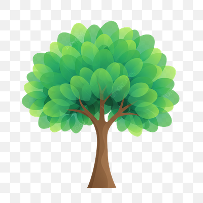 Vibrant Green Cartoon Tree Illustration with Transparent Background