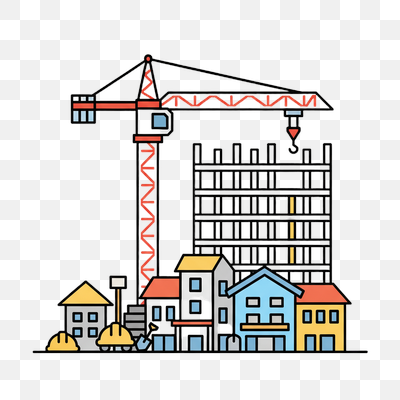 Urban Construction Site with Crane and Houses