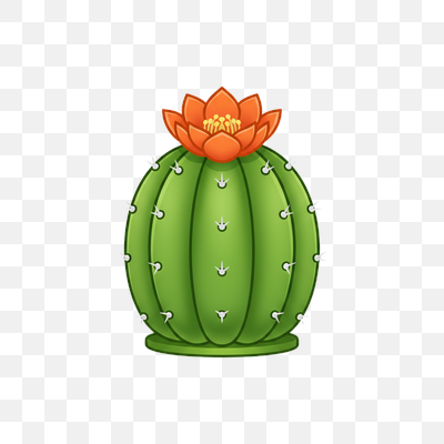 Vibrant Cartoon Cactus with Orange Bloom