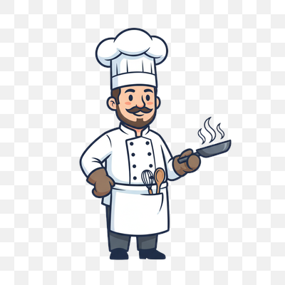 Happy Cartoon Chef Cooking with Steaming Pan