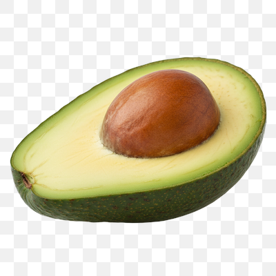 Fresh Avocado Half with Pit on White Background