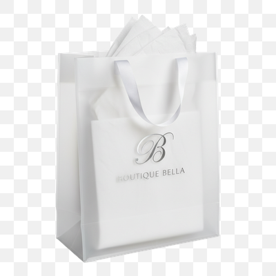 Elegant Translucent Shopping Bag with 'Boutique Bella' Logo