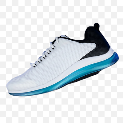 White and Black Athletic Sneaker with Translucent Blue Sole