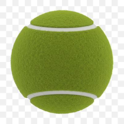 Vibrant Green Tennis Ball with White Seams on Transparent Background