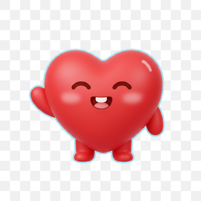 Happy Waving Red Heart Character 3D Illustration