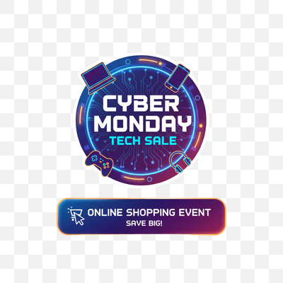 Vibrant Cyber Monday Tech Sale Banner and Online Shopping Event Button