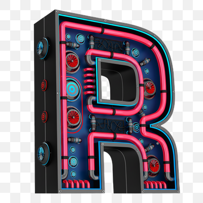 Cybernetic R: Neon-Lit Industrial Alphabet