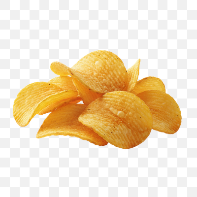 Pile of Golden Crispy Rippled Potato Chips on White
