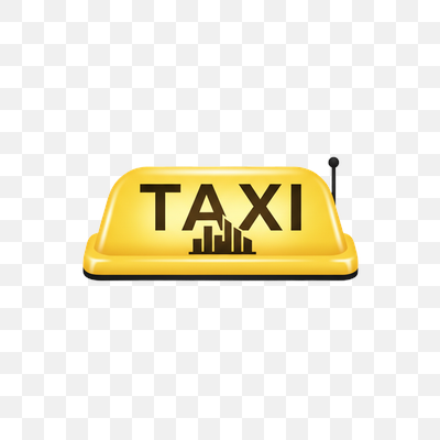 Glossy Yellow Taxi Sign with Cityscape Icon