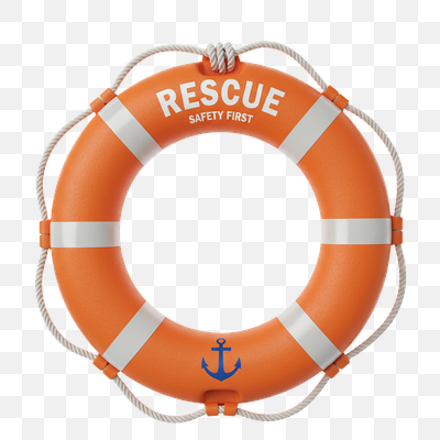 Orange Lifebuoy with 'Rescue Safety First' Text and Anchor Symbol