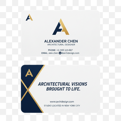 Elegant Gold and Blue Architectural Designer Business Card Mockup