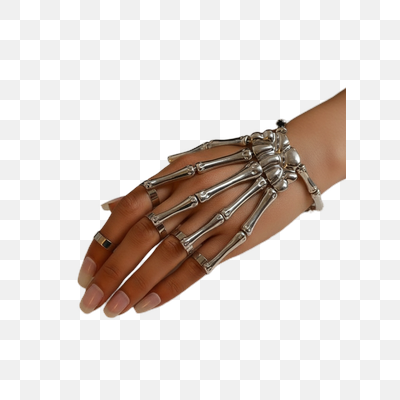 Striking Silver Skeleton Hand Bracelet on Elegant Marble