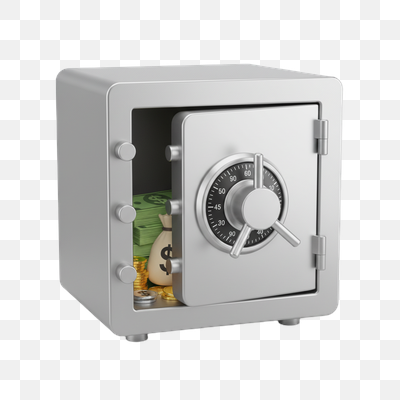 Open Silver Safe Revealing Stacks of Cash and Gold Coins