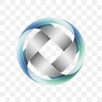 Abstract Interwoven Silver Sphere with Translucent Blue-Green Bands