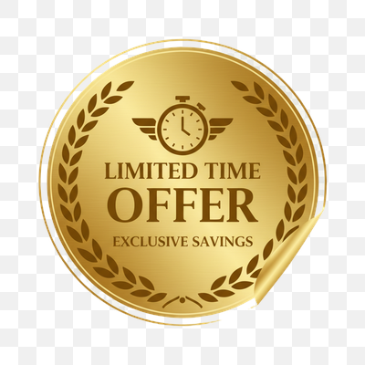 Golden Limited Time Offer Sticker with Exclusive Savings and Laurel Wreath