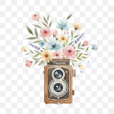 Watercolor Blooms: A Vintage Camera's Floral Embrace