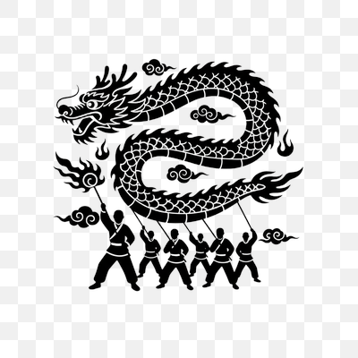 Dynamic Chinese Dragon Dance Silhouette Illustration