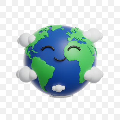 Smiling Planet Earth with Fluffy Clouds 3D Render
