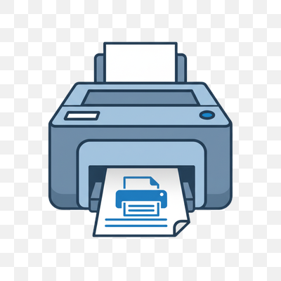Stylized Blue Printer Icon with Document Output